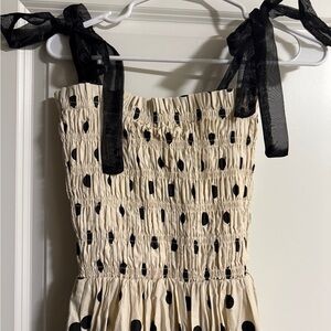 En Saison Cream and Black Polka Dot Midi Dress